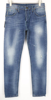TAKESHY KUROSAWA TK 75 Men's Jeans W34 Blue Distressed Slim Stretch Button Fly