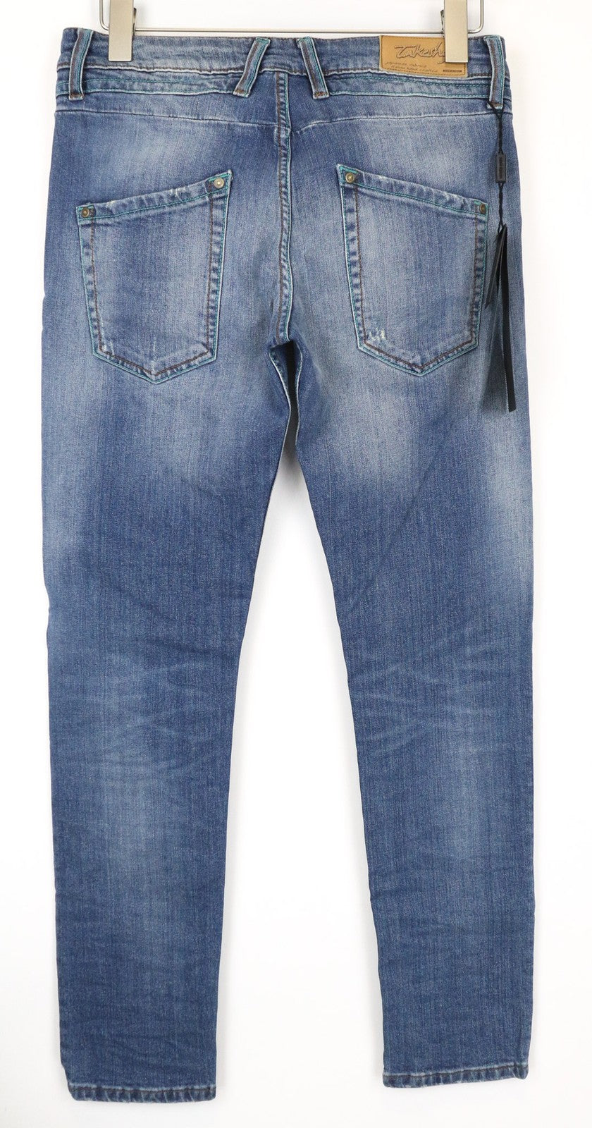 TAKESHY KUROSAWA TK 75 Men's Jeans W34 Blue Distressed Slim Stretch Button Fly