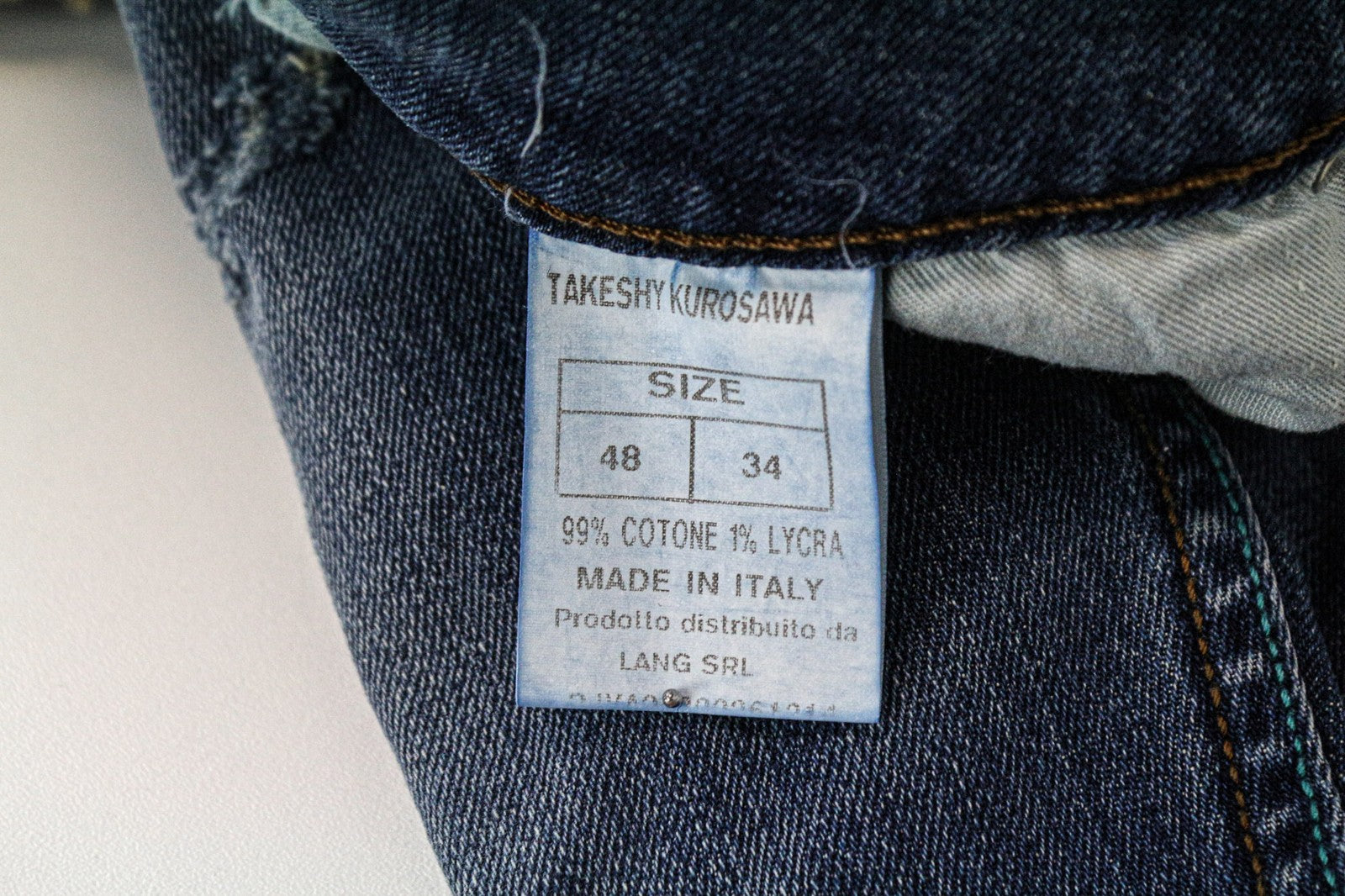 TAKESHY KUROSAWA TK 75 Men's Jeans W34 Blue Distressed Slim Stretch Button Fly