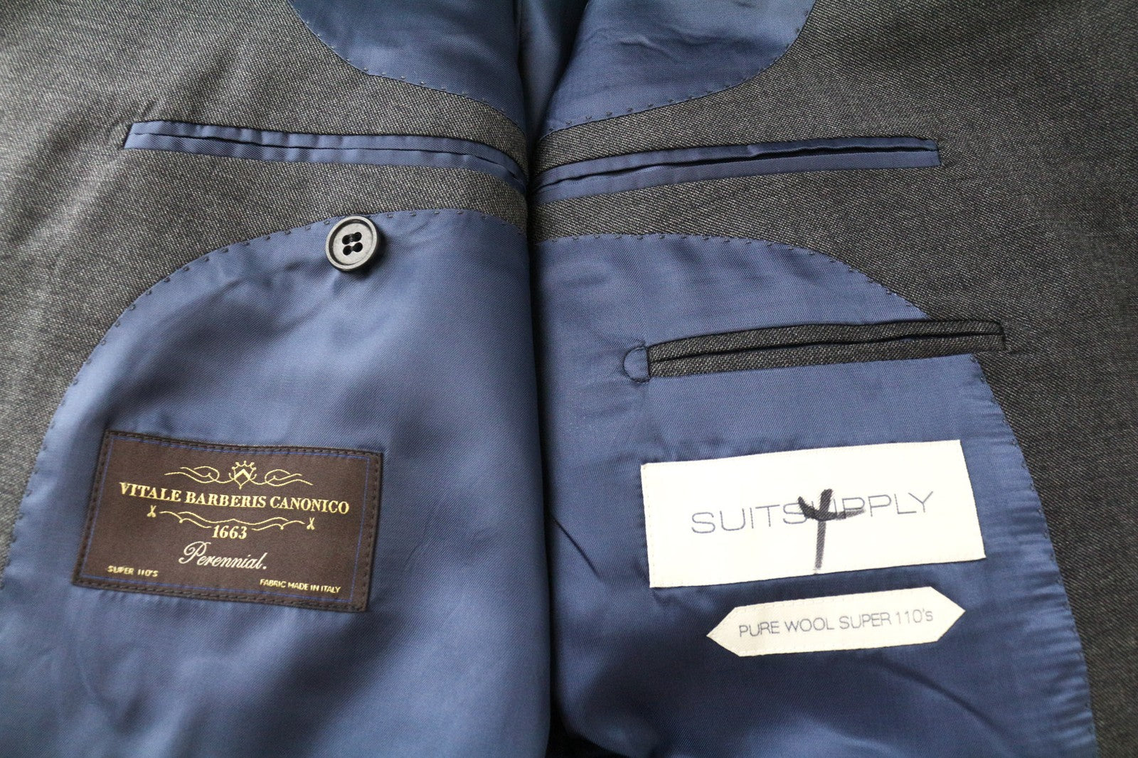 SUITSUPPLY Napoli vyriškas švarkas UK50S pilkas vilnos Super 110s formalus, plonas 