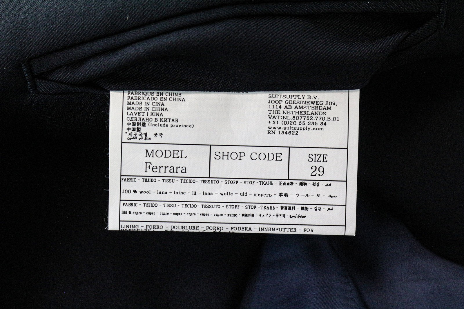 SUITSUPPLY Ferrara Men's Waistcoat UK48S Navy V-Neck Wool Classic Slim Fit