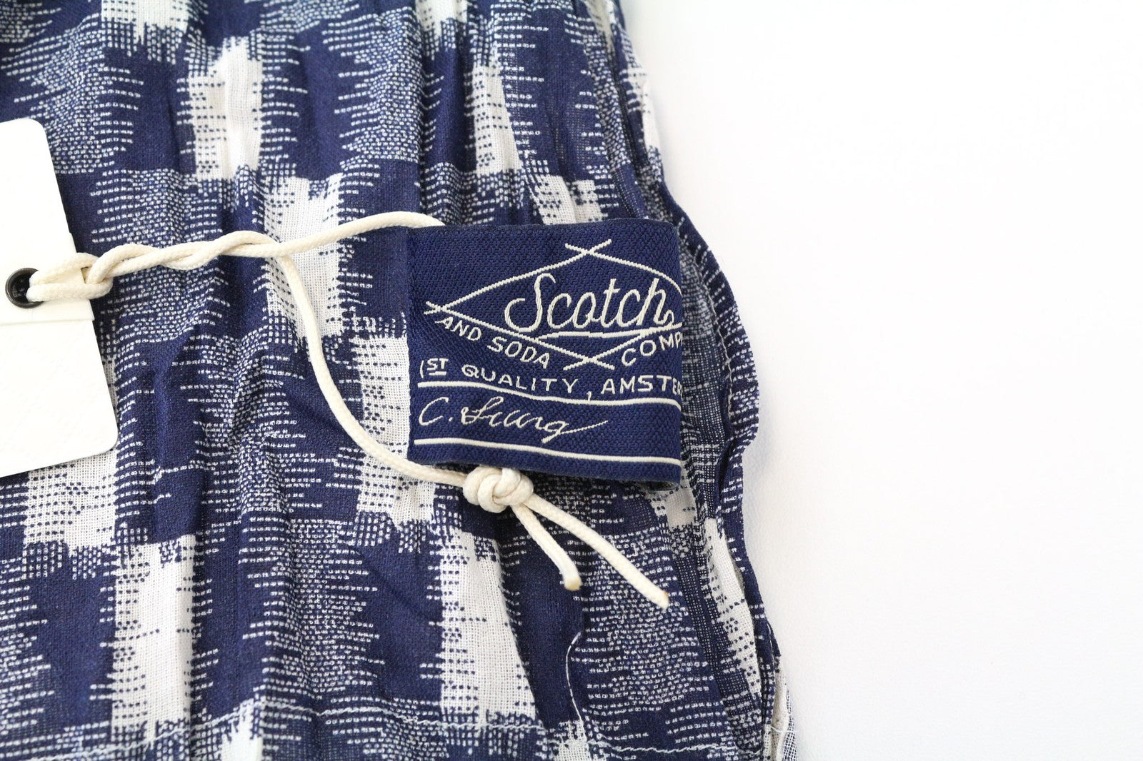 SCOTCH & SODA Ams Couture Men's Scarf OS Blue Plaid Pattern Lightweight Unisex