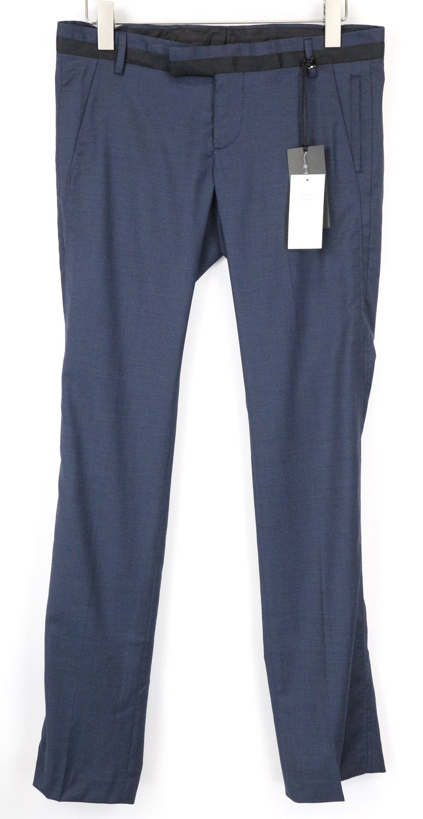 RICHMOND Men's Trousers IT48 Blue Pure Virgin Wool Melange Classic Flat-Front