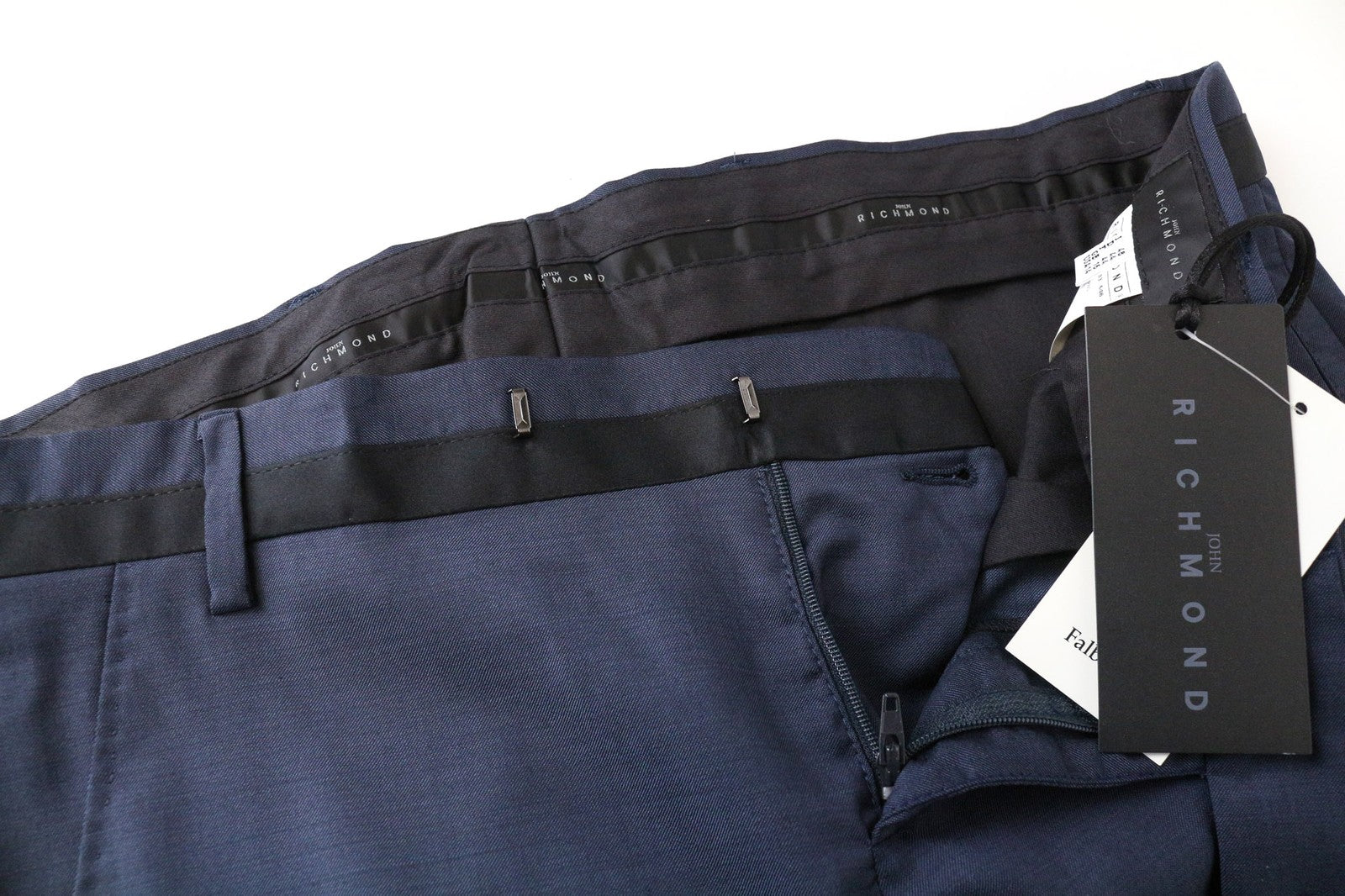 RICHMOND Men's Trousers IT48 Blue Pure Virgin Wool Melange Classic Flat-Front