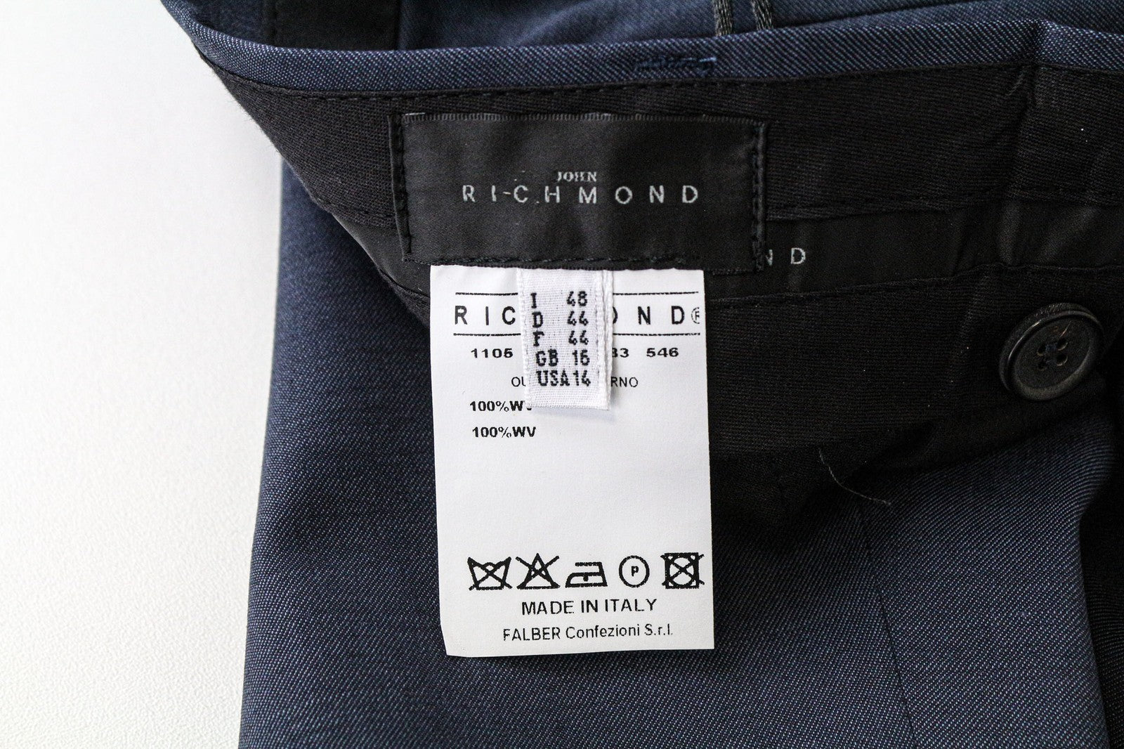 RICHMOND Men's Trousers IT48 Blue Pure Virgin Wool Melange Classic Flat-Front