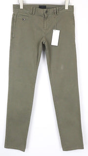 RICHMOND Men's Trousers 48 Khaki Green Cotton Stretch Casual Flat-Front Style