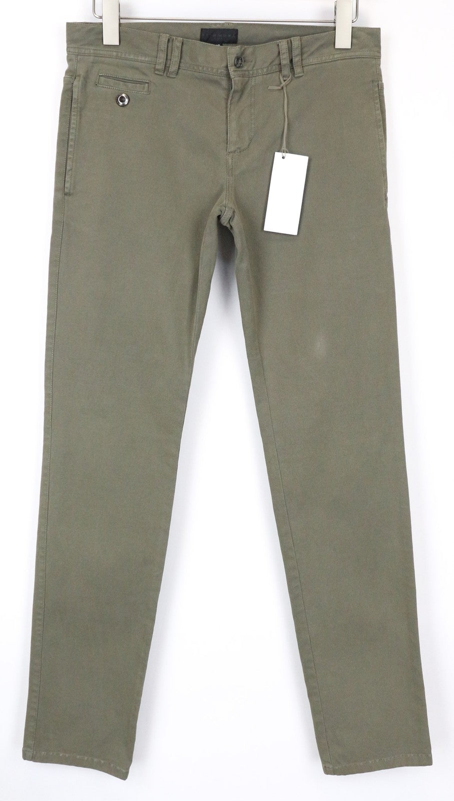 RICHMOND Men's Trousers 48 Khaki Green Cotton Stretch Casual Flat-Front Style