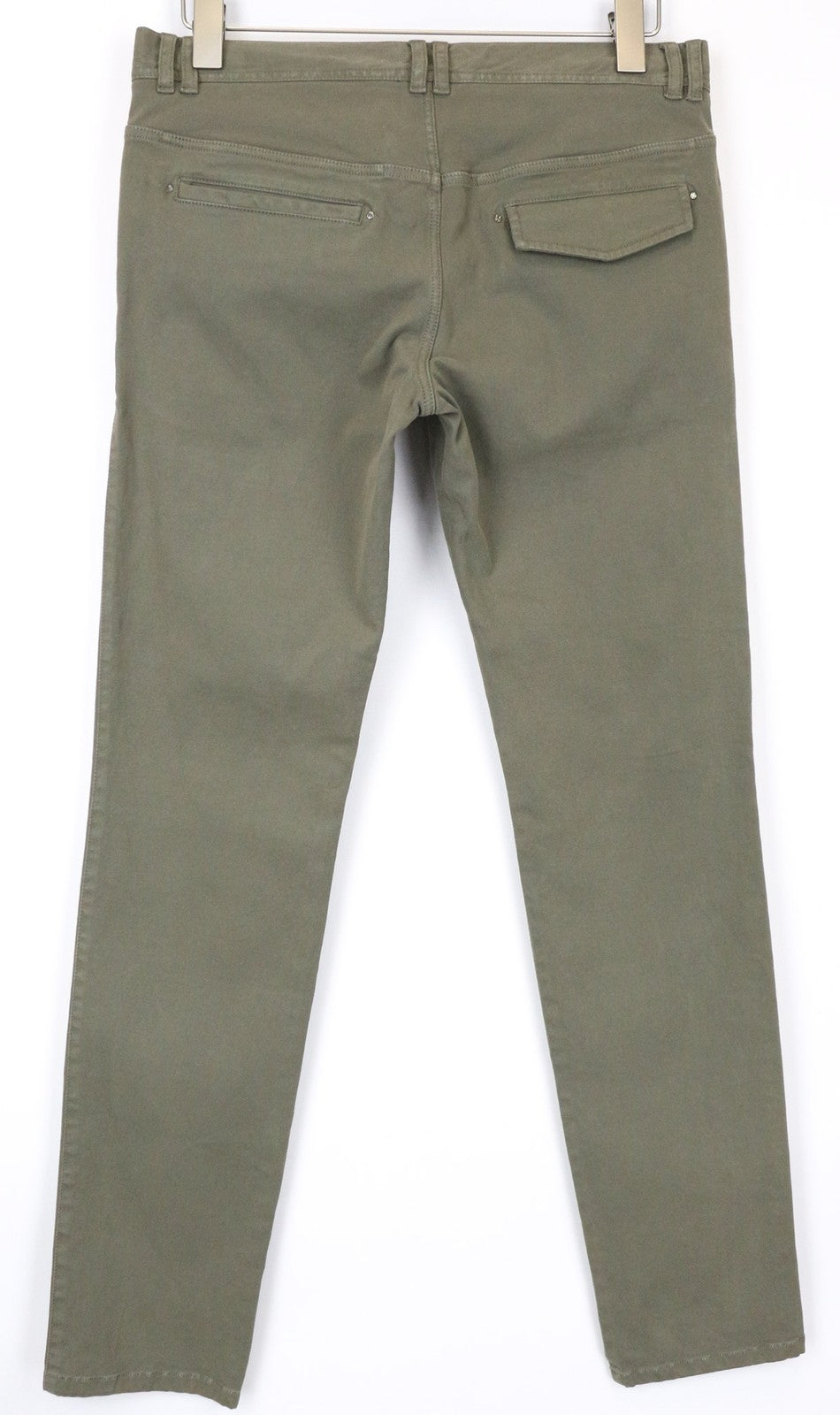 RICHMOND Men's Trousers 48 Khaki Green Cotton Stretch Casual Flat-Front Style