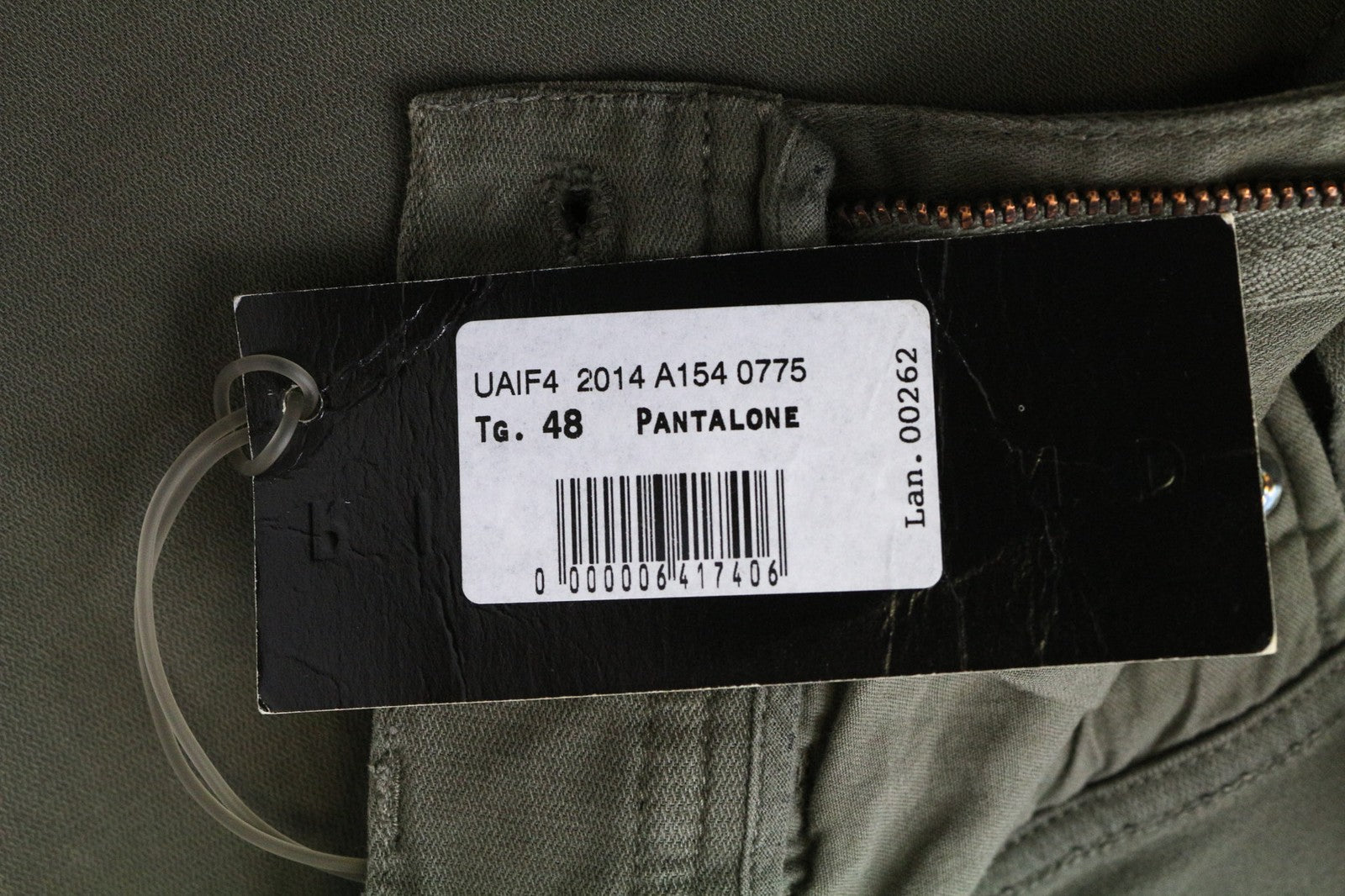 RICHMOND Men's Trousers 48 Khaki Green Cotton Stretch Casual Flat-Front Style