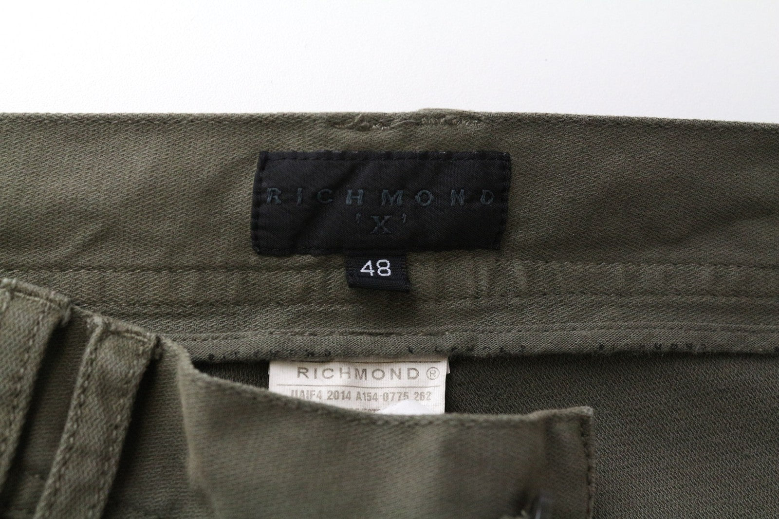 RICHMOND Men's Trousers 48 Khaki Green Cotton Stretch Casual Flat-Front Style