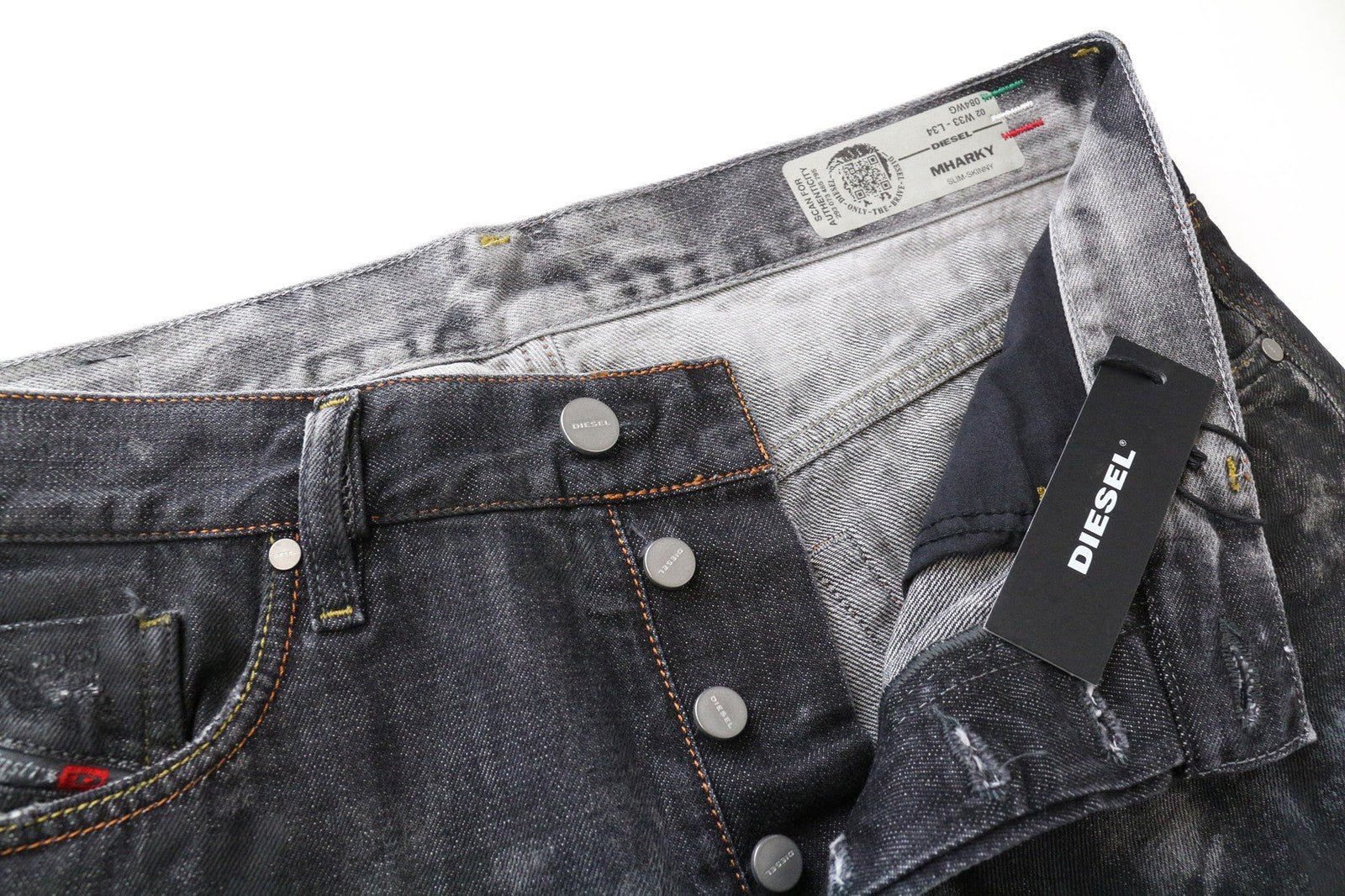 DIESEL Mharky 084WG Men's Jeans W33/L34 Grey Slim Distressed Skinny Fit