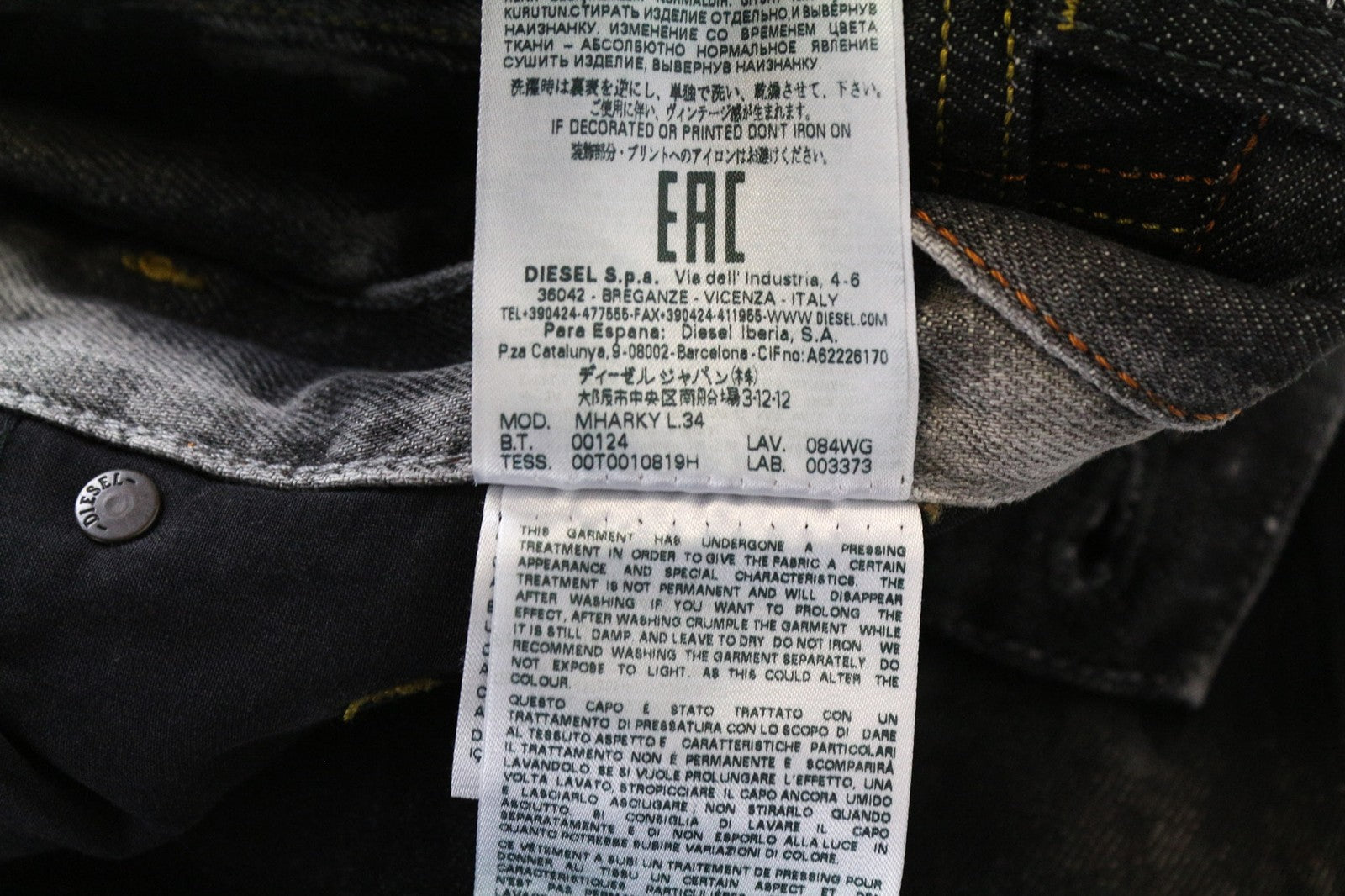 DIESEL Mharky 084WG Men's Jeans W33/L34 Grey Slim Distressed Skinny Fit