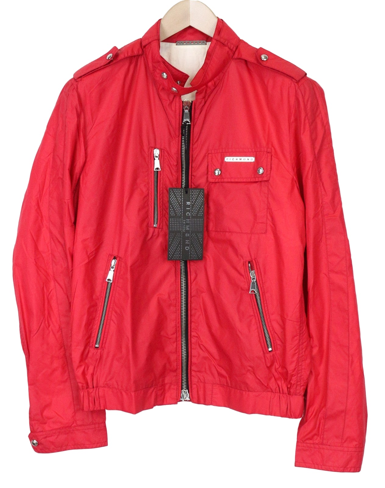 RICHMOND Men's Jacket IT48 Bright Red Designer Zip-Up High Neck Classic Lined