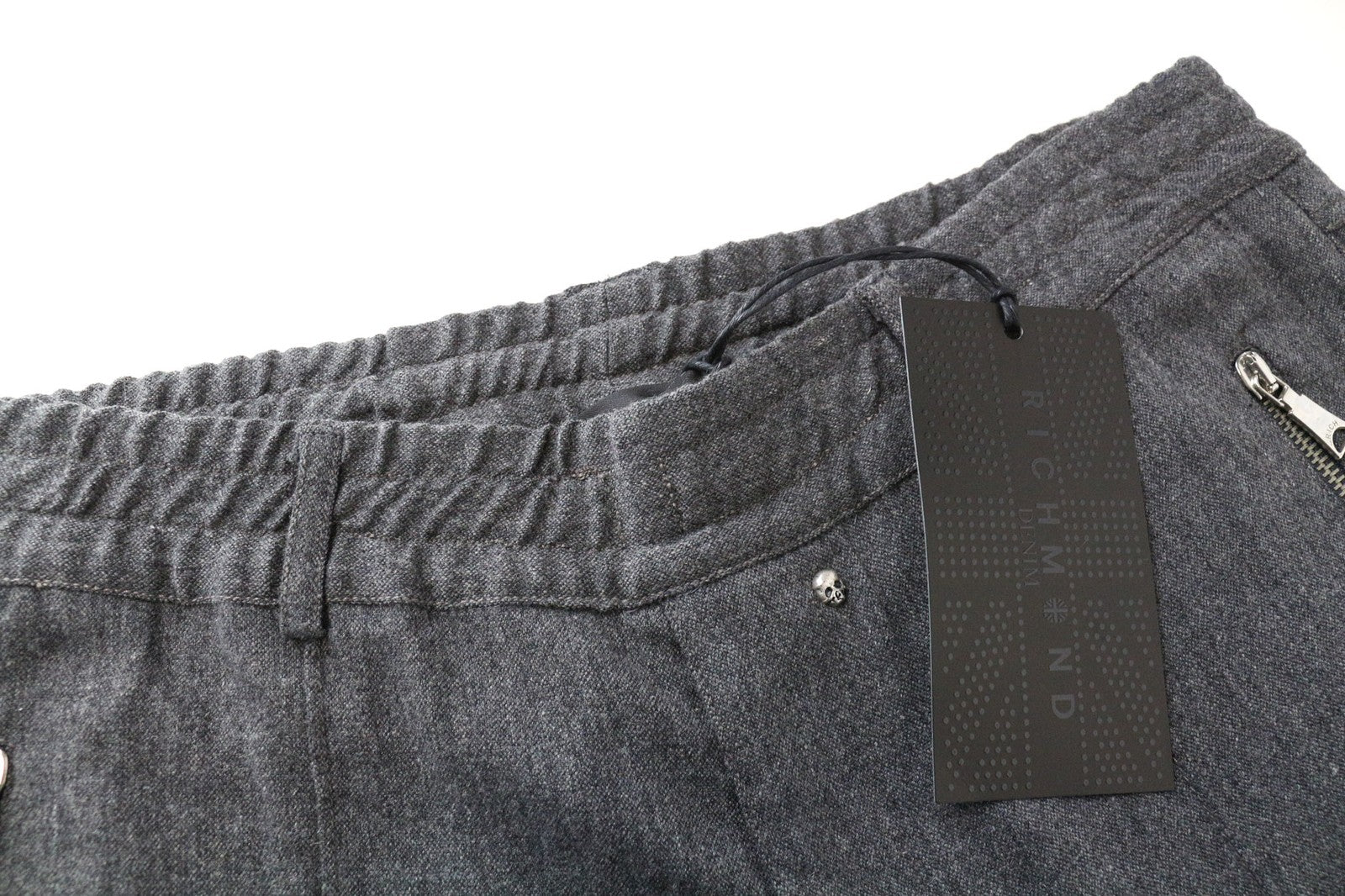 RICHMOND Men's Trousers L Grey Stretch Wool Blend Zip Pocket Pull On Casual
