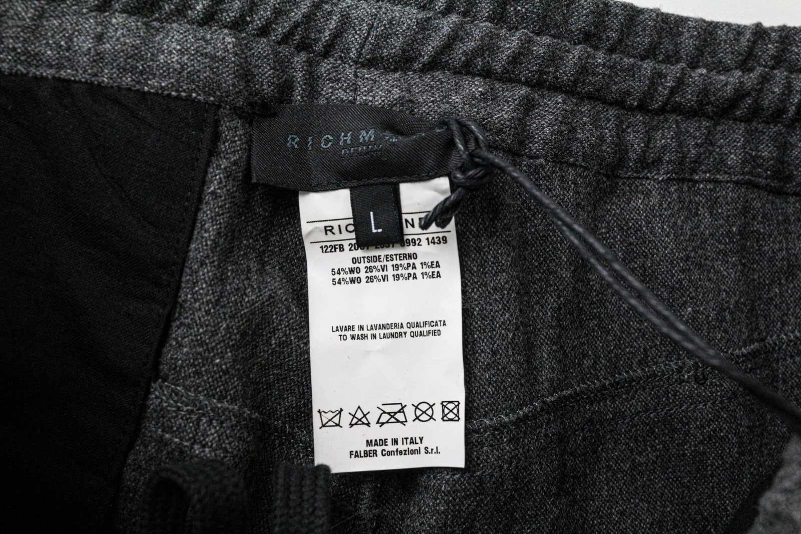 RICHMOND Men's Trousers L Grey Stretch Wool Blend Zip Pocket Pull On Casual