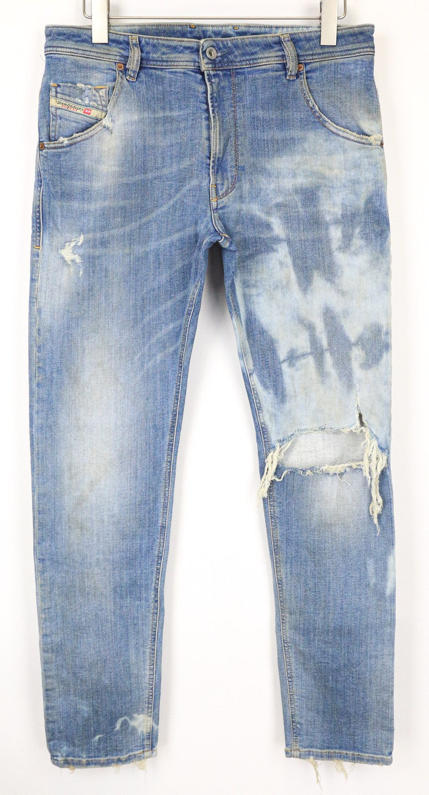 DIESEL Krooley-T 087AE Men's W32 Slim Blue Cotton Stretch Jeans Ripped Worn