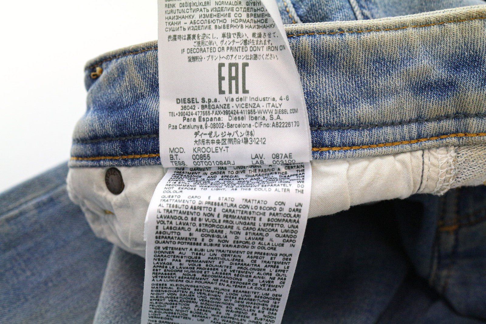 DIESEL Krooley-T 087AE Men's W32 Slim Blue Cotton Stretch Jeans Ripped Worn