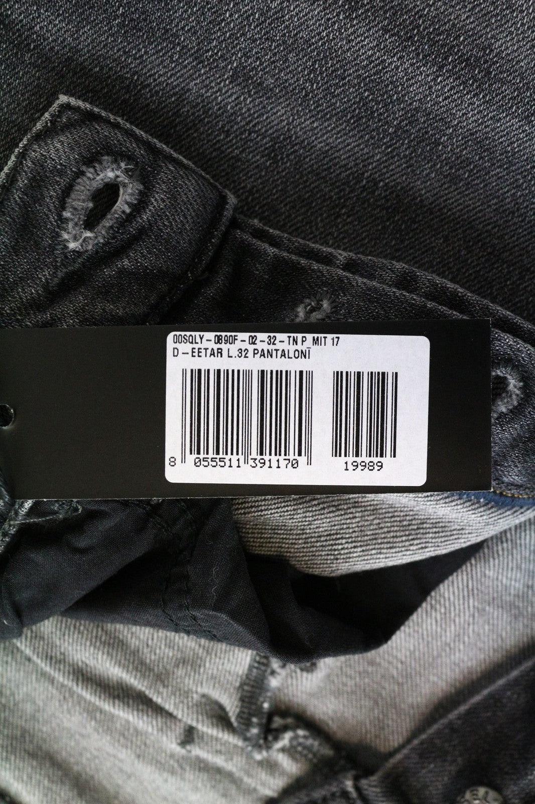 DIESEL D-Eetar 0890F Men's W28/L32 Grey Pure Cotton Stretch Taper Ripped Fit