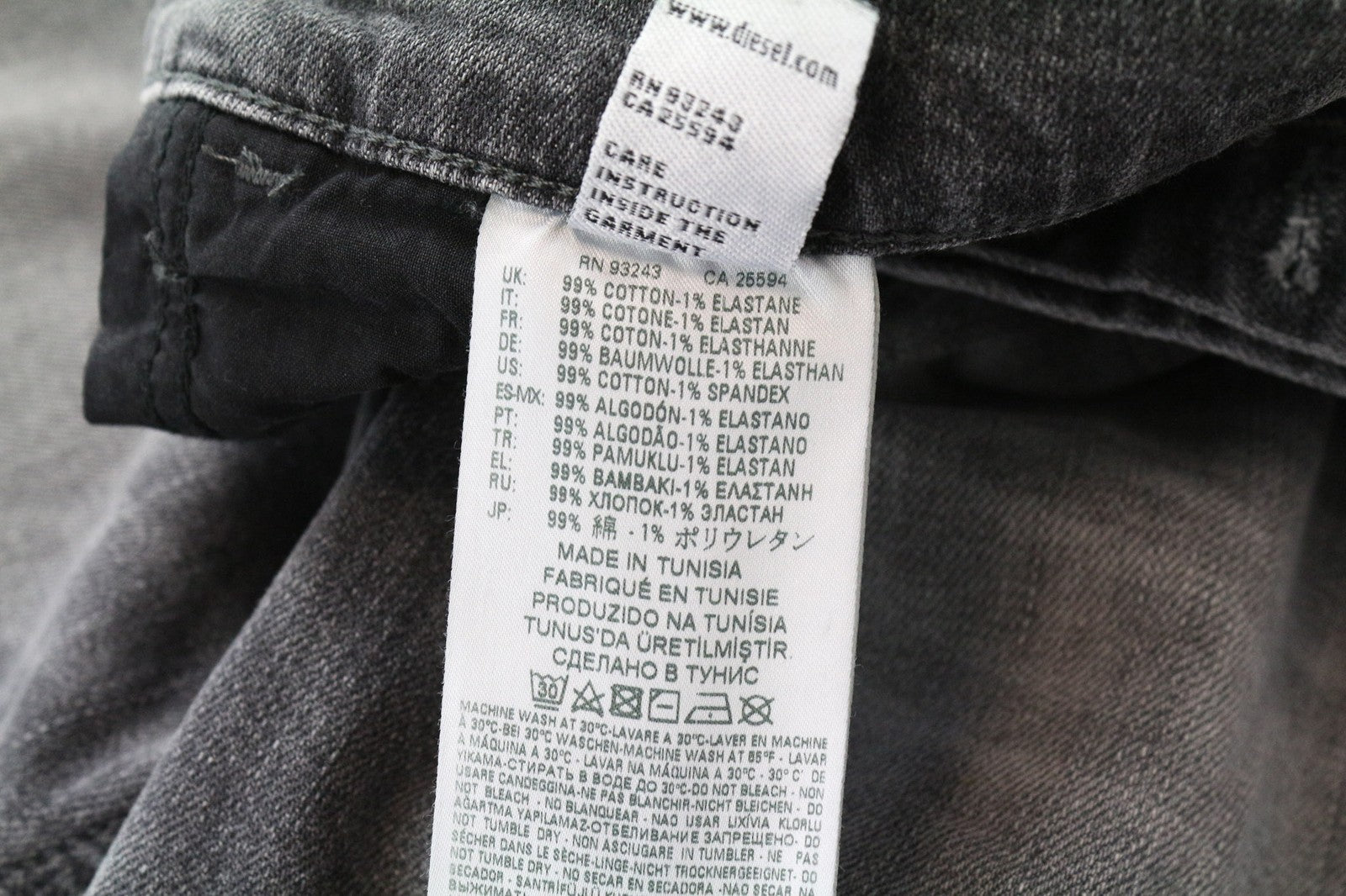 DIESEL D-Eetar 0890F Men's W28/L32 Grey Pure Cotton Stretch Taper Ripped Fit