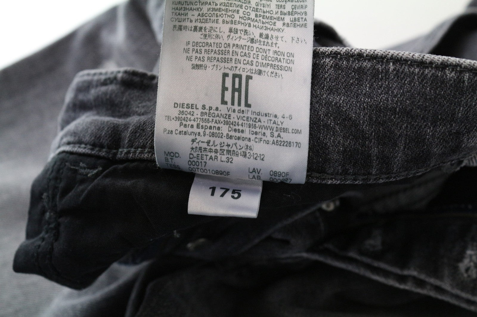 DIESEL D-Eetar 0890F Men's W28/L32 Grey Pure Cotton Stretch Taper Ripped Fit