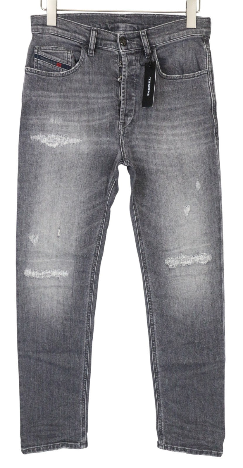 DIESEL D-Eetar 0890F Men's W28/L32 Grey Cotton Stretch Ripped Taper Jeans