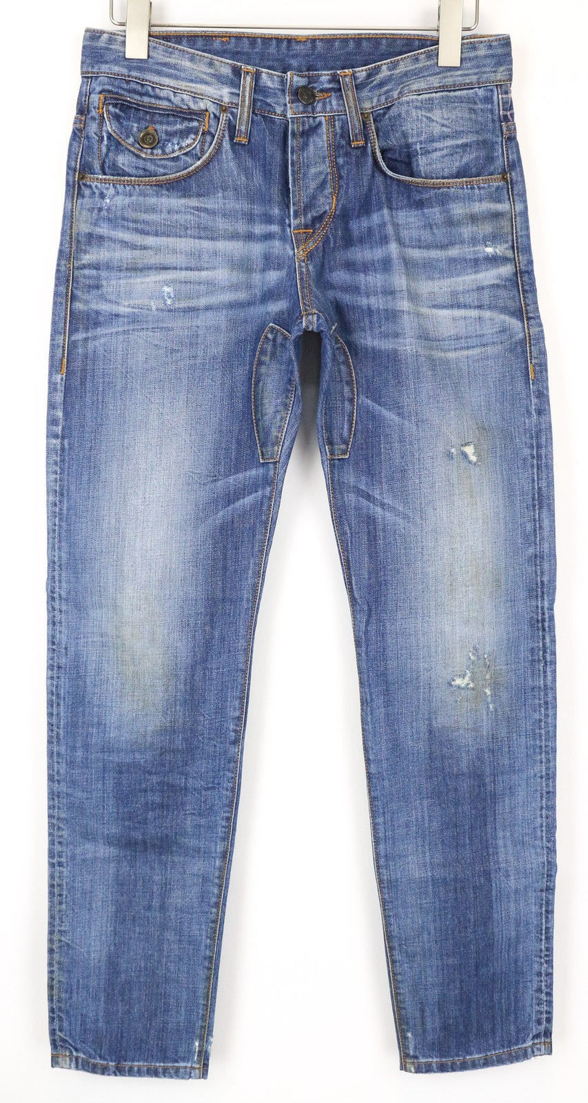 TAKESHY KUROSAWA Men's W30 Slim Blue Cotton Distressed Aged Look Washed Jean
