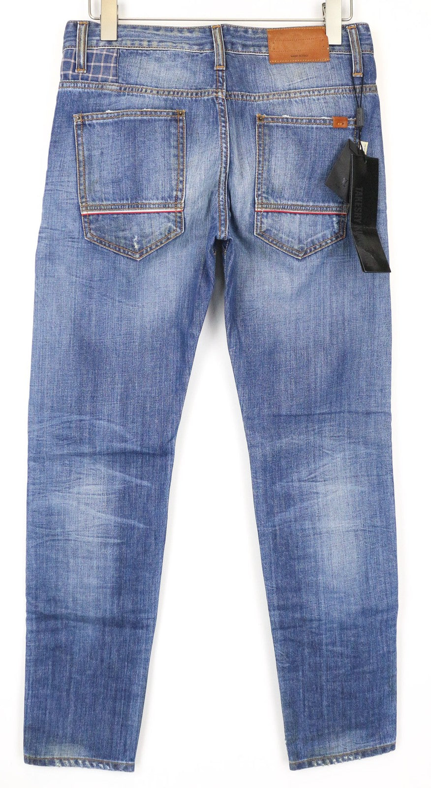 TAKESHY KUROSAWA Men's W30 Slim Blue Cotton Distressed Aged Look Washed Jean