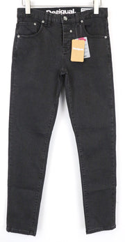 DESIGUAL Jon Men's W30 Slim Black Stretch Cotton Jeans Plain Casual Fit Style