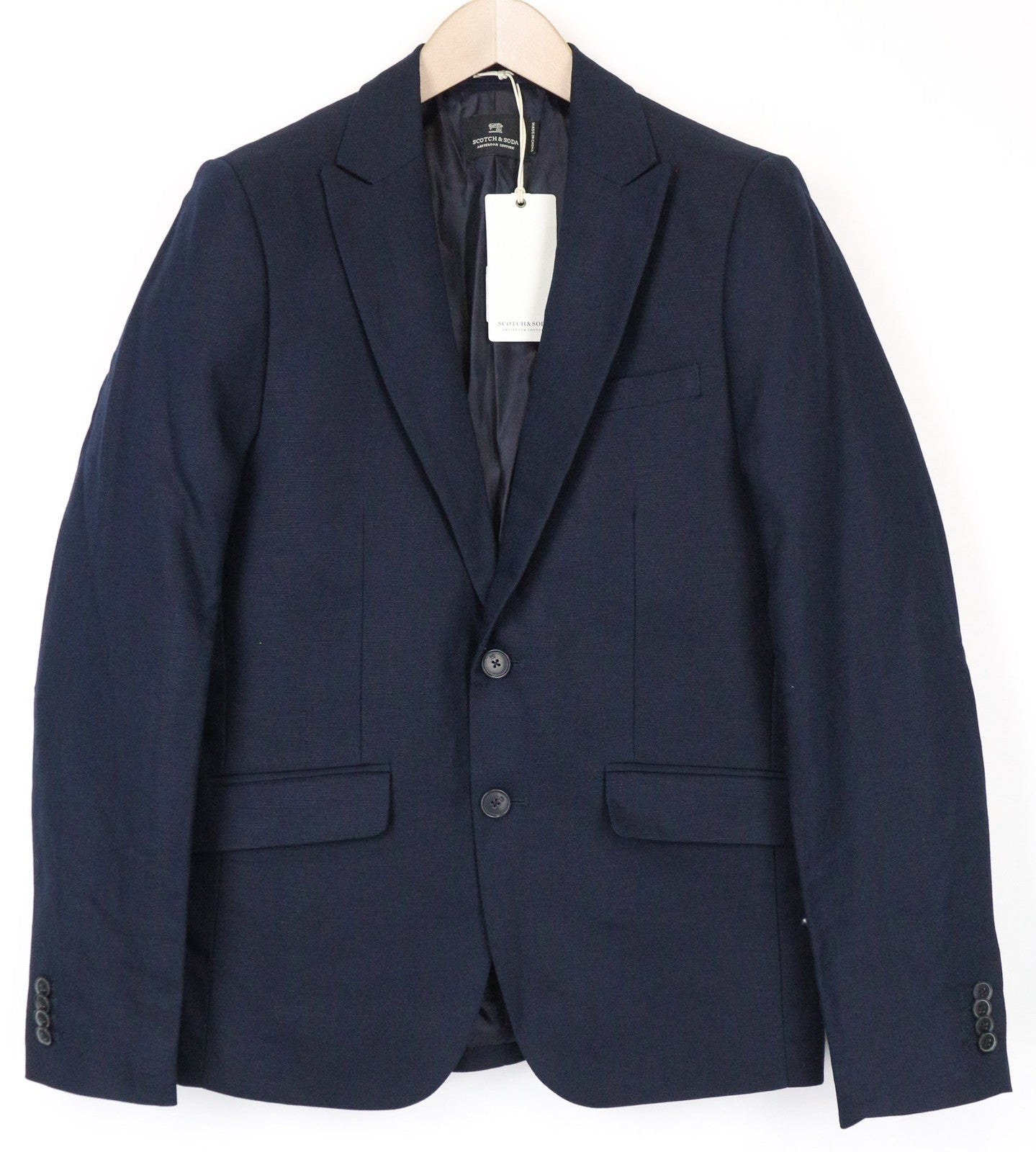 SCOTCH & SODA Ams Couture Men's S Navy Linen Cotton Blazer Single Button Peak