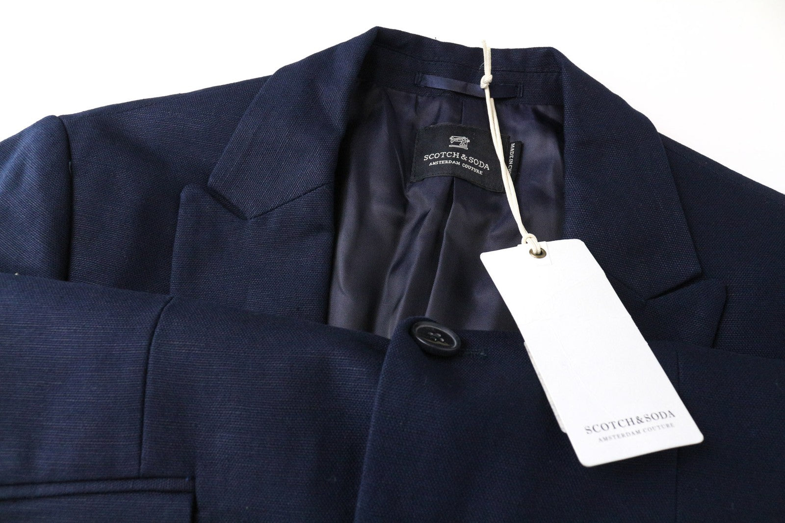 SCOTCH & SODA Ams Couture Men's S Navy Linen Cotton Blazer Single Button Peak