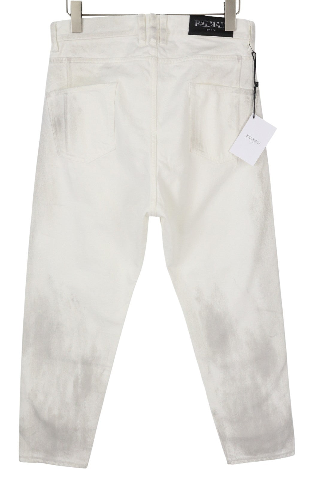 BALMAIN Men Jeans 29 White Distress Straight Fit Destroyed Dirty Look RRP690