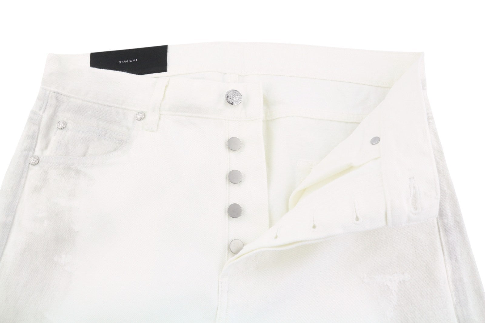 BALMAIN Men Jeans 29 White Distress Straight Fit Destroyed Dirty Look RRP690