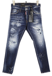 DSQUARED2 Cool Guy Men Jeans 42 Blue Tapered Fit Distress Splatter Effect RRP739