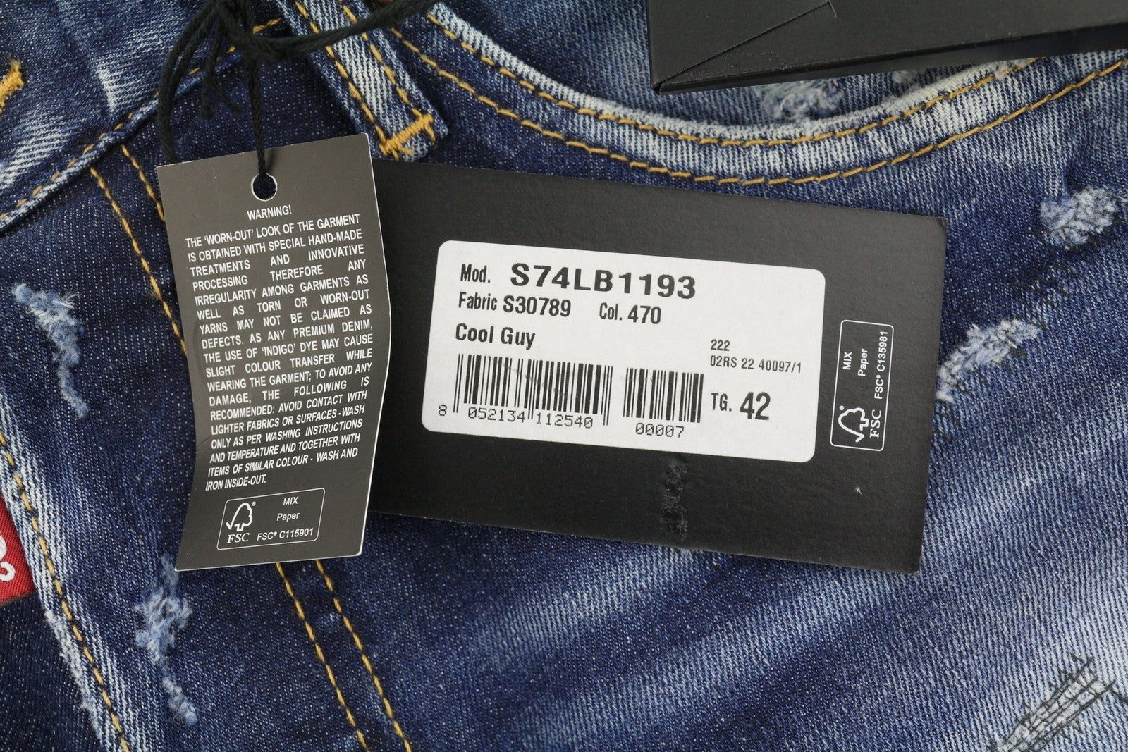 DSQUARED2 Cool Guy Men Jeans 42 Blue Tapered Fit Distress Splatter Effect RRP739