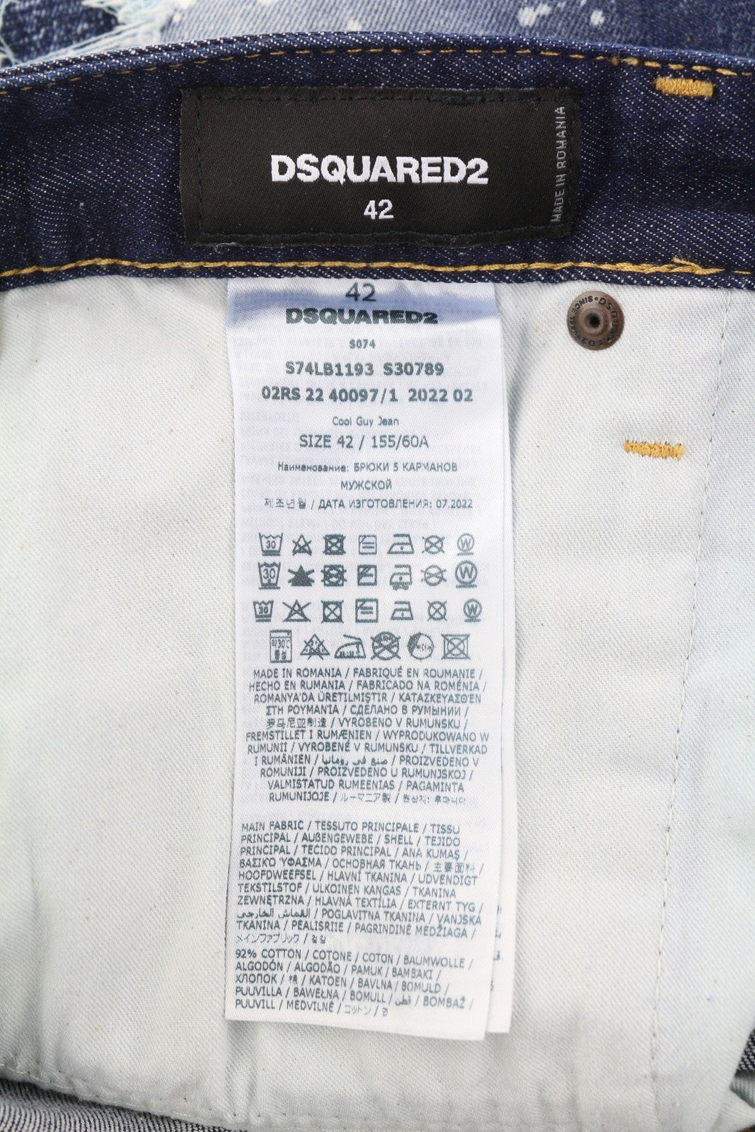 DSQUARED2 Cool Guy Men Jeans 42 Blue Tapered Fit Distress Splatter Effect RRP739