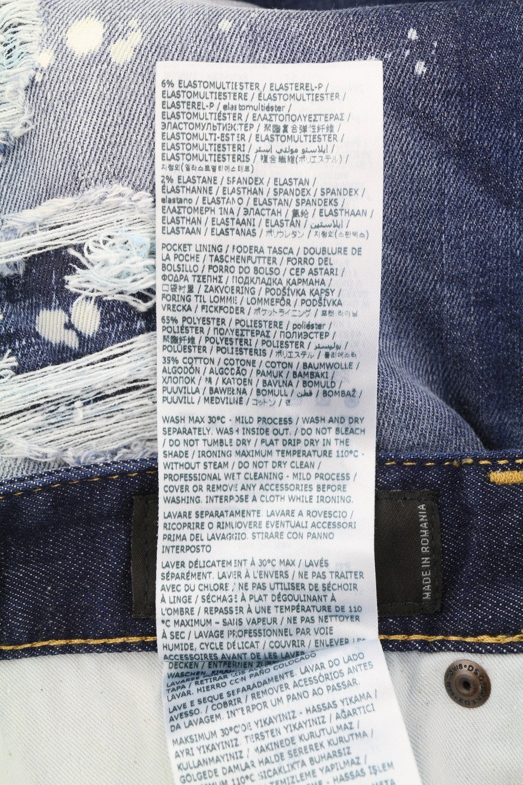 DSQUARED2 Cool Guy Men Jeans 42 Blue Tapered Fit Distress Splatter Effect RRP739