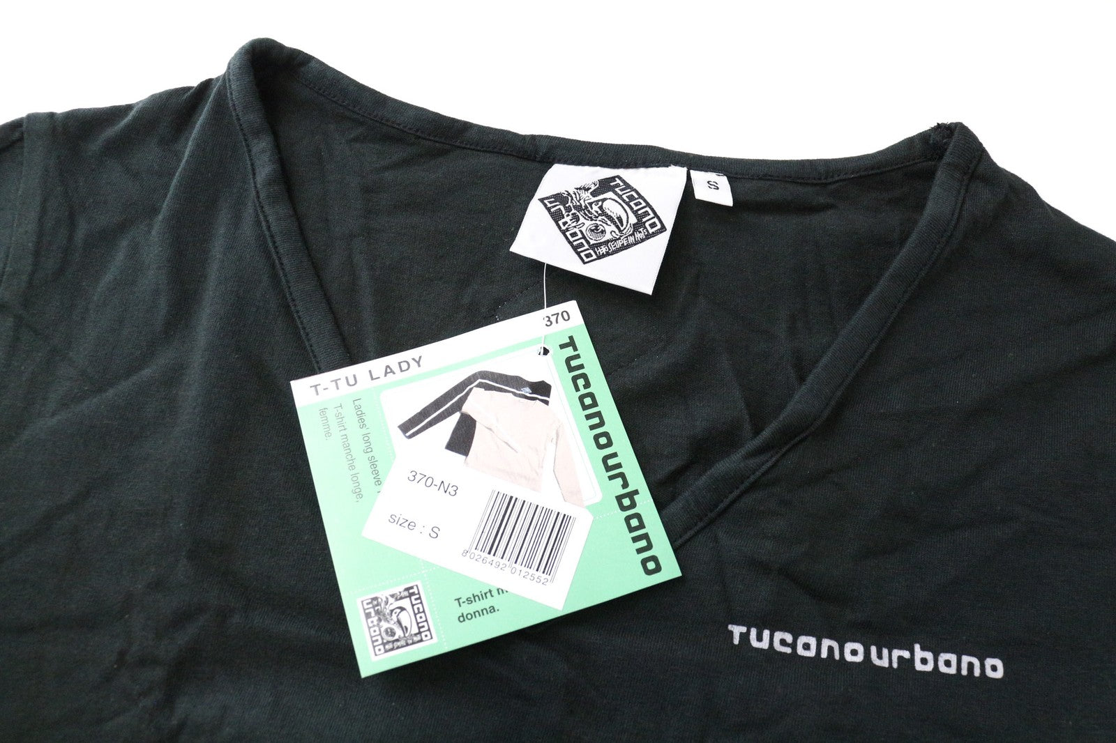 TUCANO URBANO T-TU Lady Women's S Black V-Neck Cotton Pullover Long Sleeve