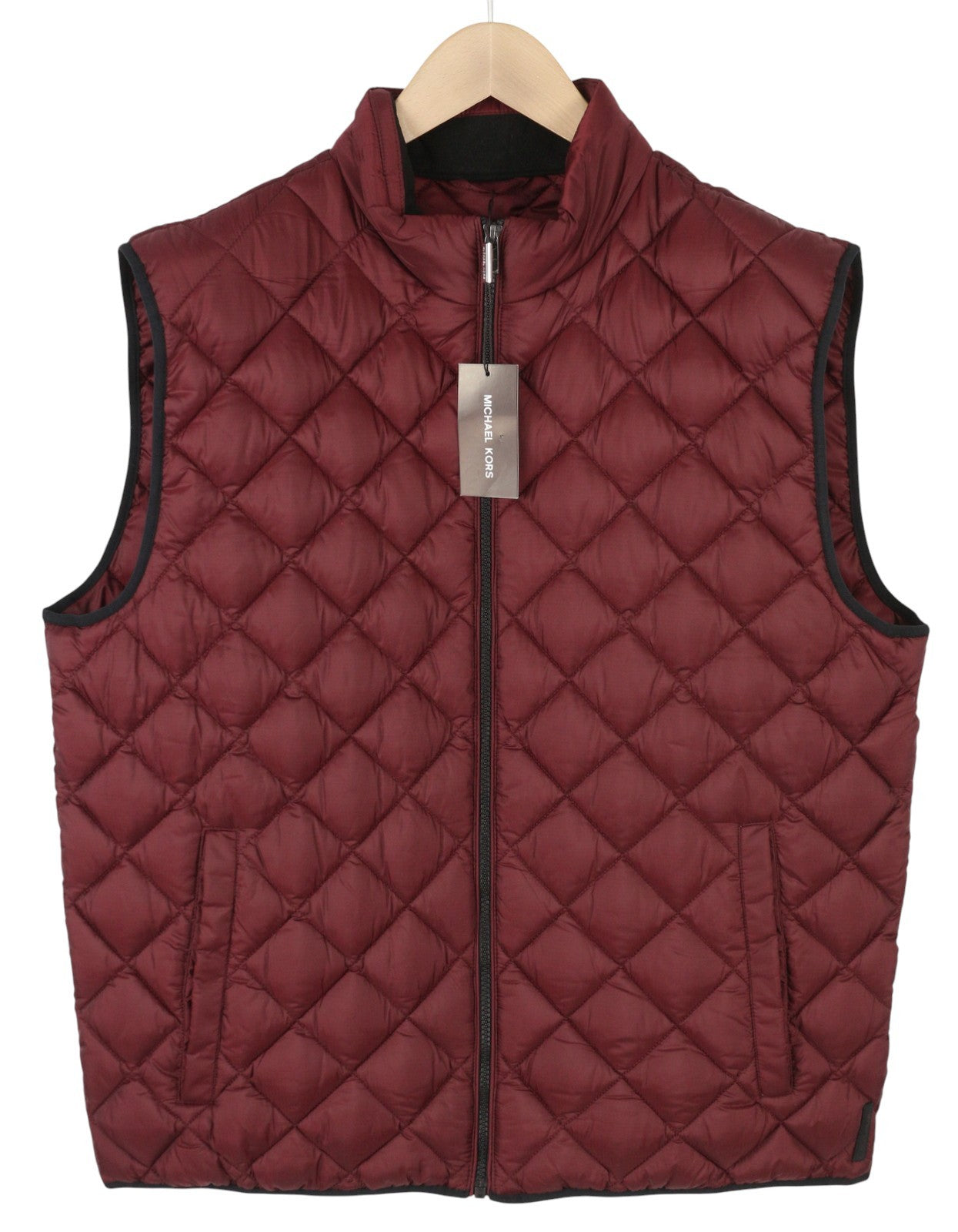 MICHAEL KORS Men Waistcoat XL Burgundy Quilted Insulated Full Zip Vest RRP199