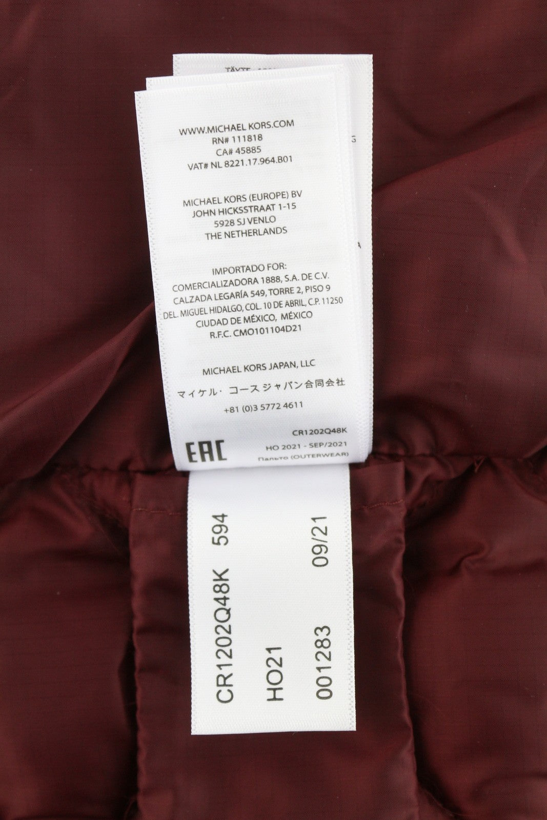 MICHAEL KORS Men Waistcoat XL Burgundy Quilted Insulated Full Zip Vest RRP199