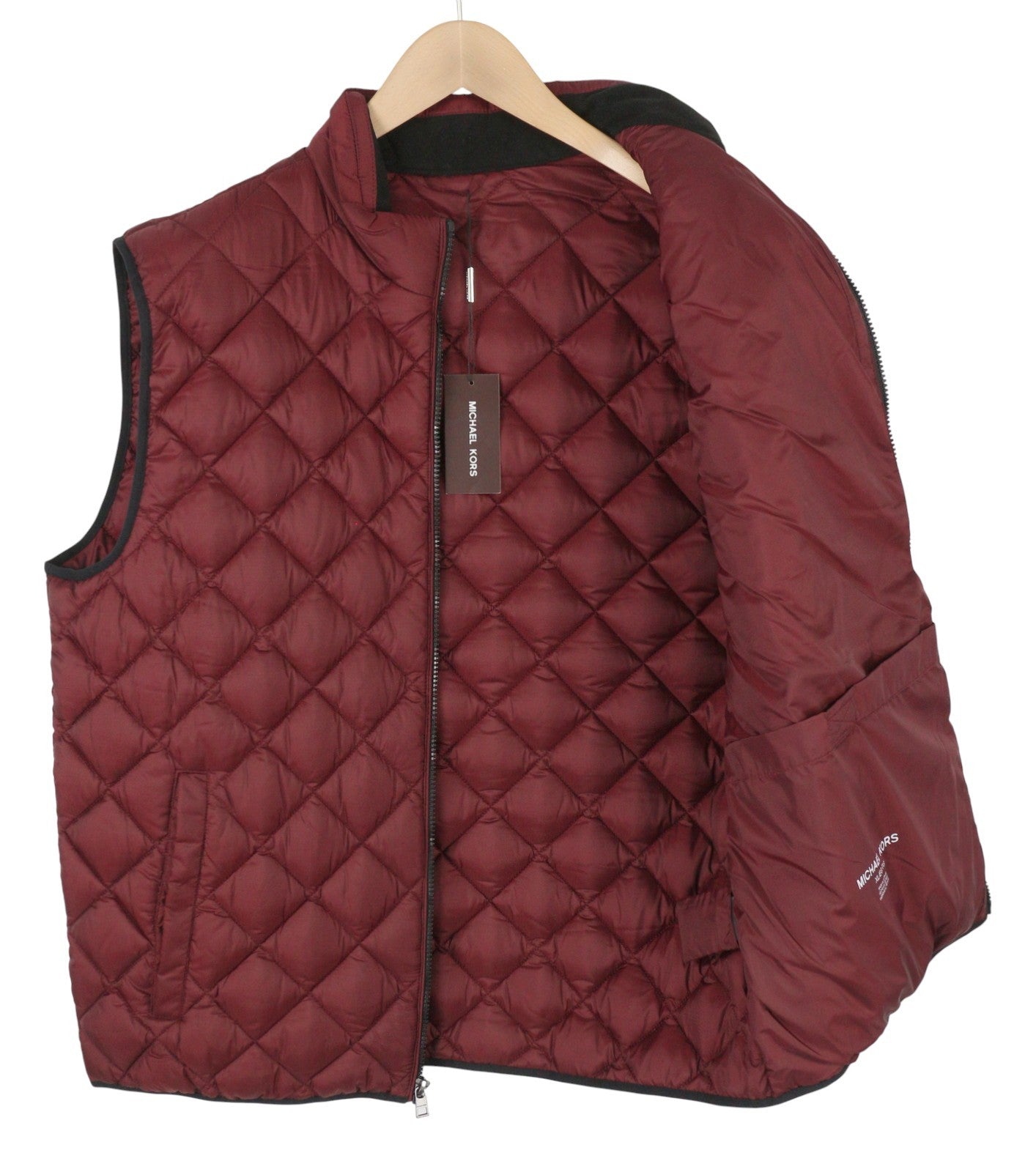 MICHAEL KORS Men Waistcoat XL Burgundy Quilted Insulated Full Zip Vest RRP199
