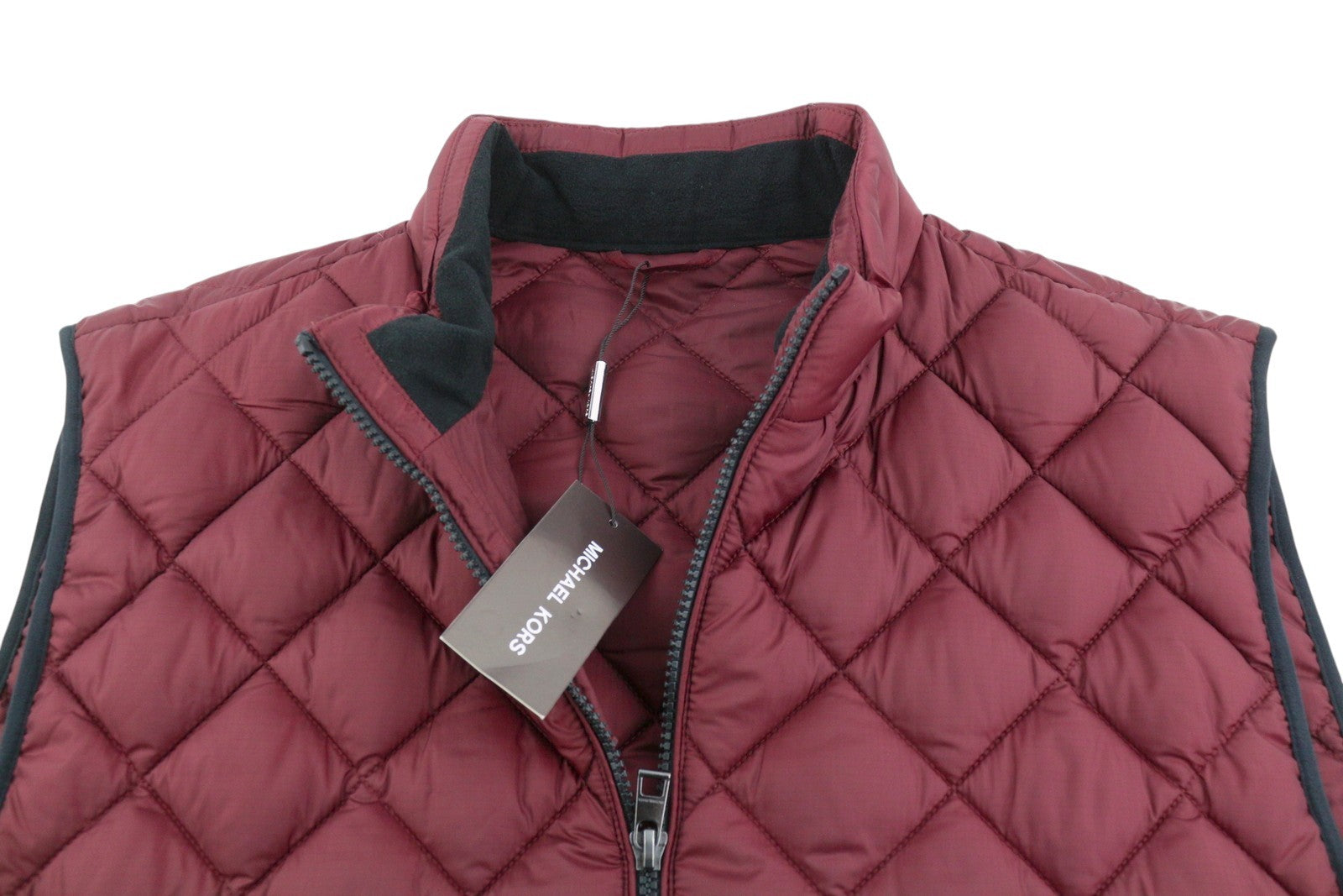 MICHAEL KORS Men Waistcoat XL Burgundy Quilted Insulated Full Zip Vest RRP199