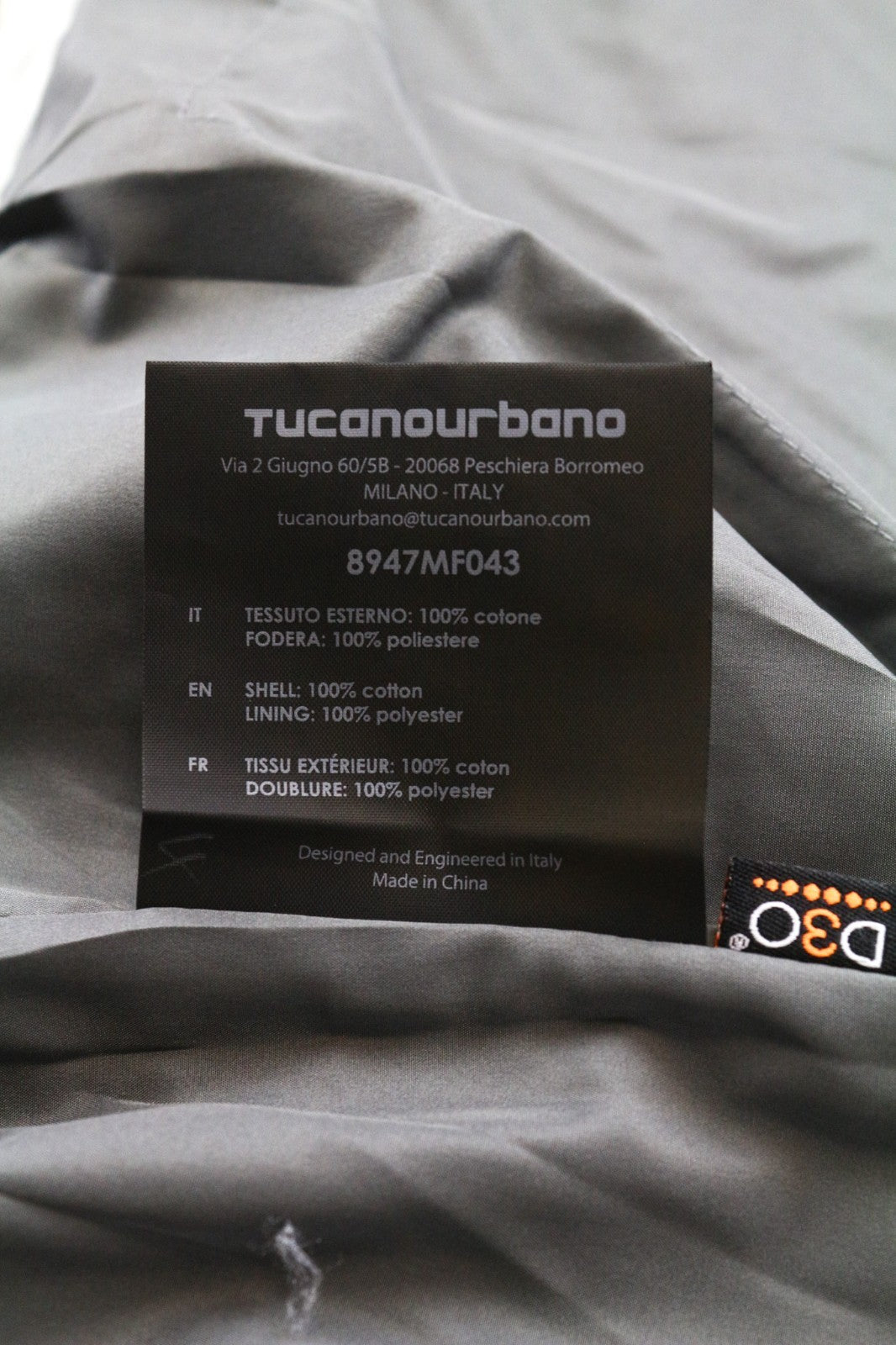 TUCANO URBANO Pol Men's S Grey Cotton Moto Windbreaker Water Resistant Jacket