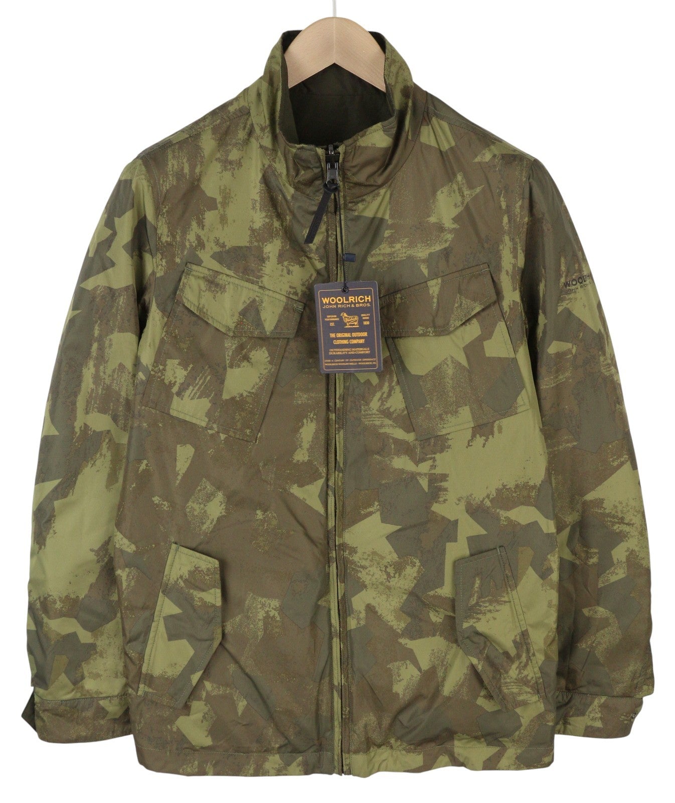 WOOLRICH Reversible Travel Men Jacket S Green Camouflage Zip Lightweight RRP380