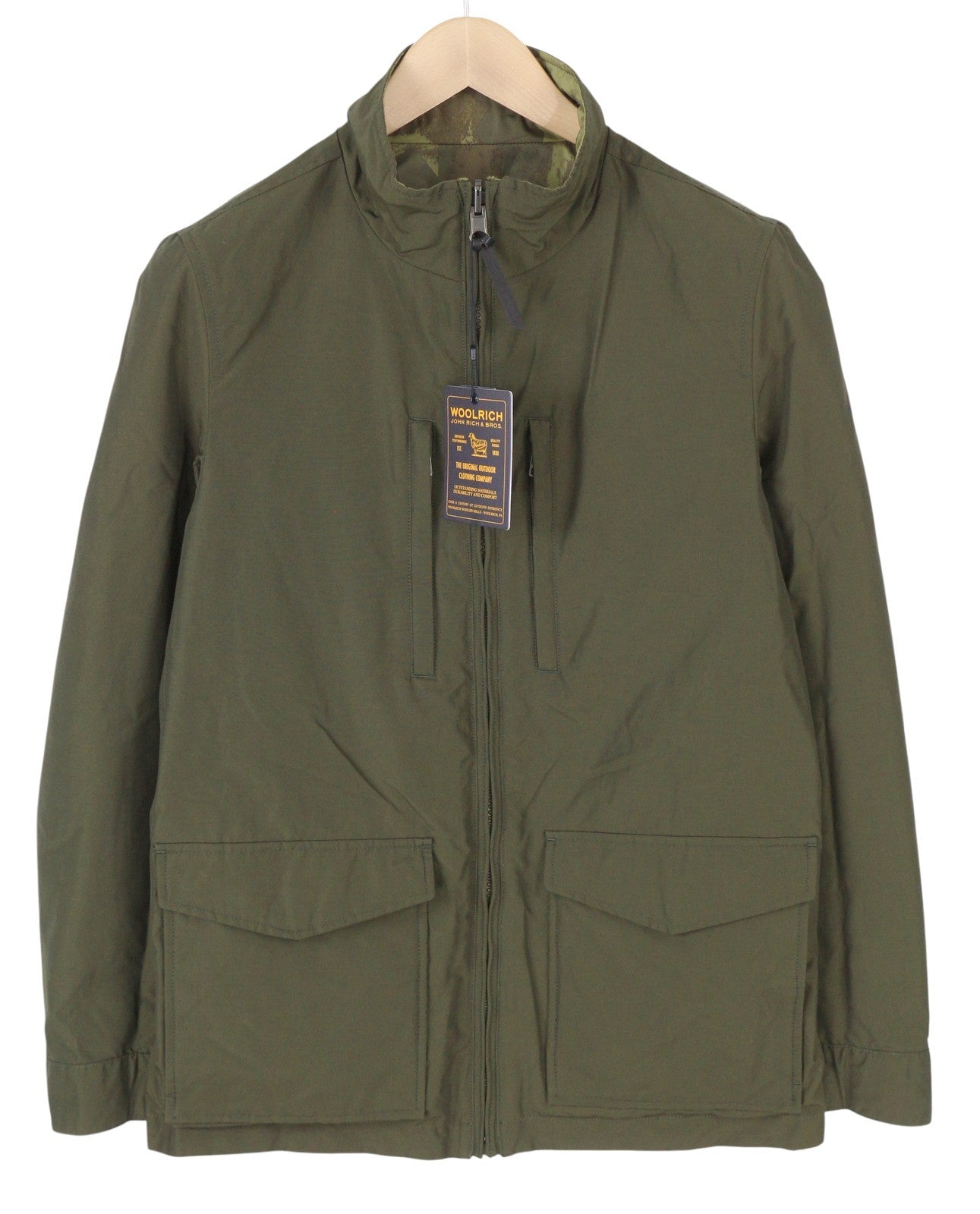 WOOLRICH Reversible Travel Men Jacket S Green Camouflage Zip Lightweight RRP380