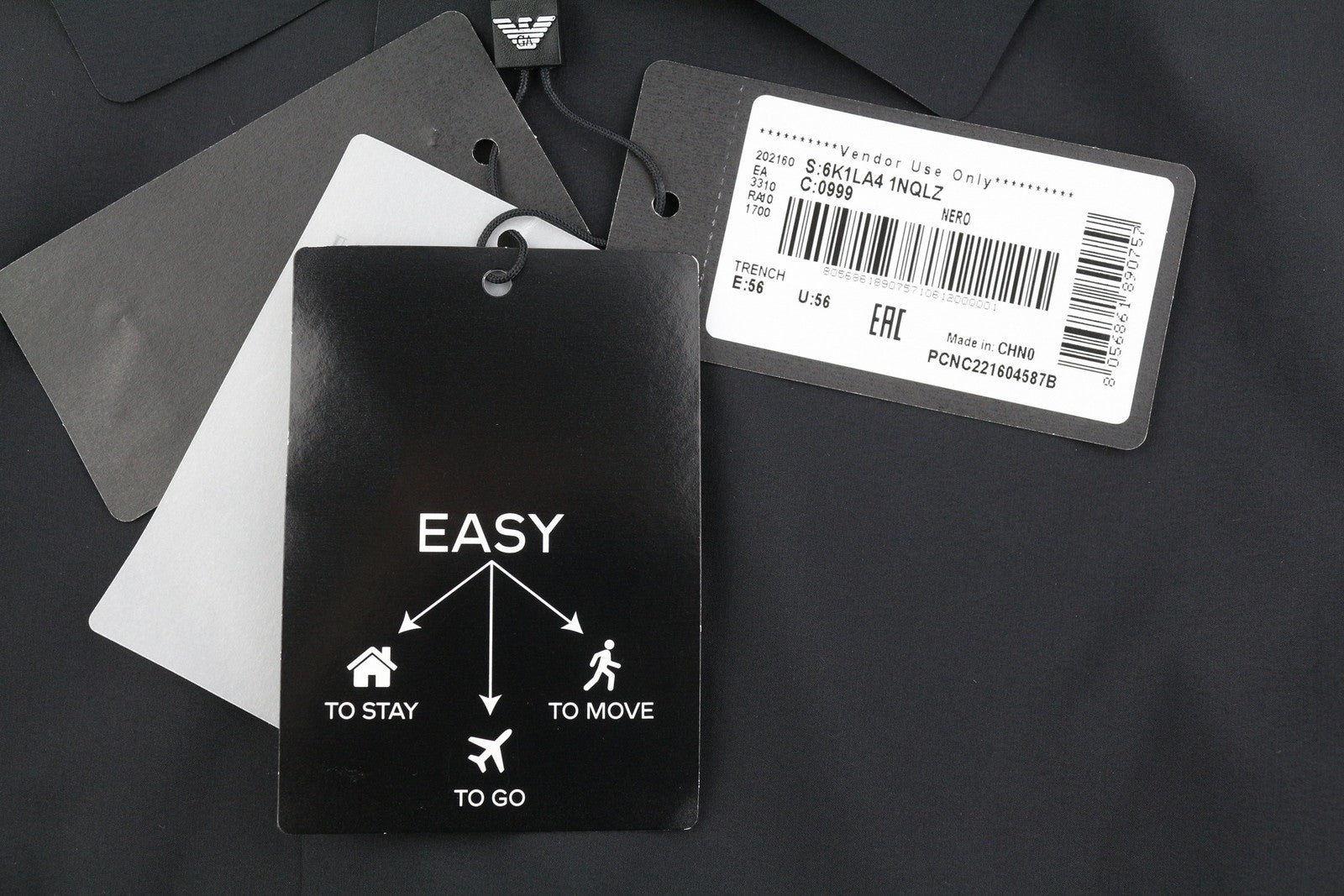 EMPORIO ARMANI Men Jacket ~3XL Black Trech Travel Water Repellent Thin RRP609