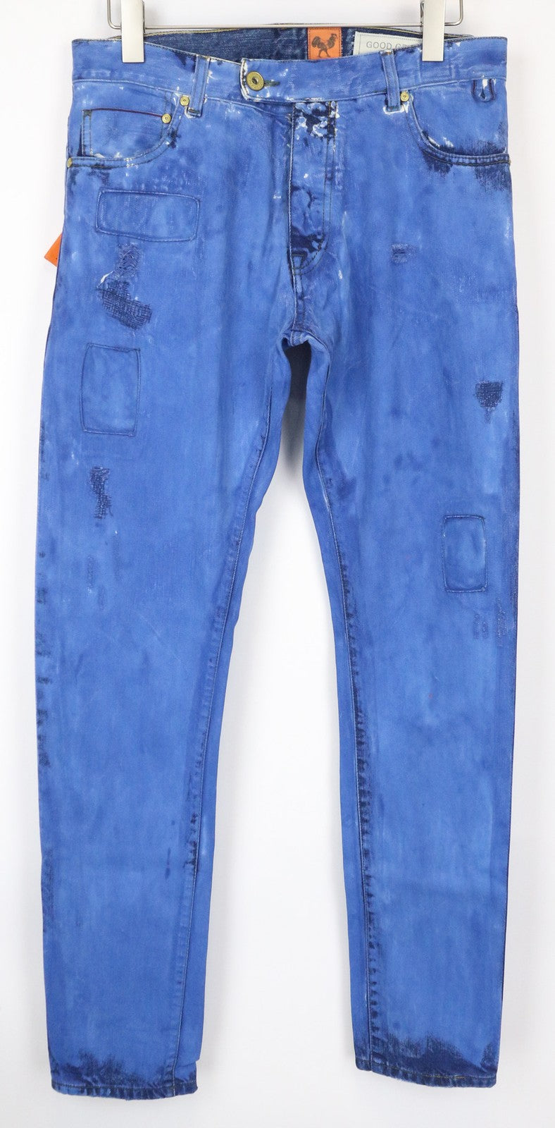 GOOD GENES Men's W32/L34 Selvedge Blue Pure Cotton Slim Patched Jeans Unique