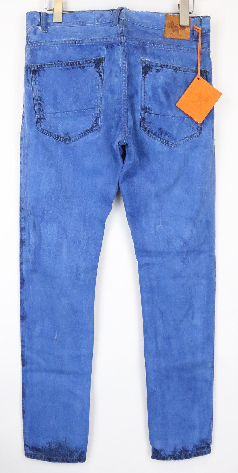 GOOD GENES Men's W32/L34 Selvedge Blue Pure Cotton Slim Patched Jeans Unique