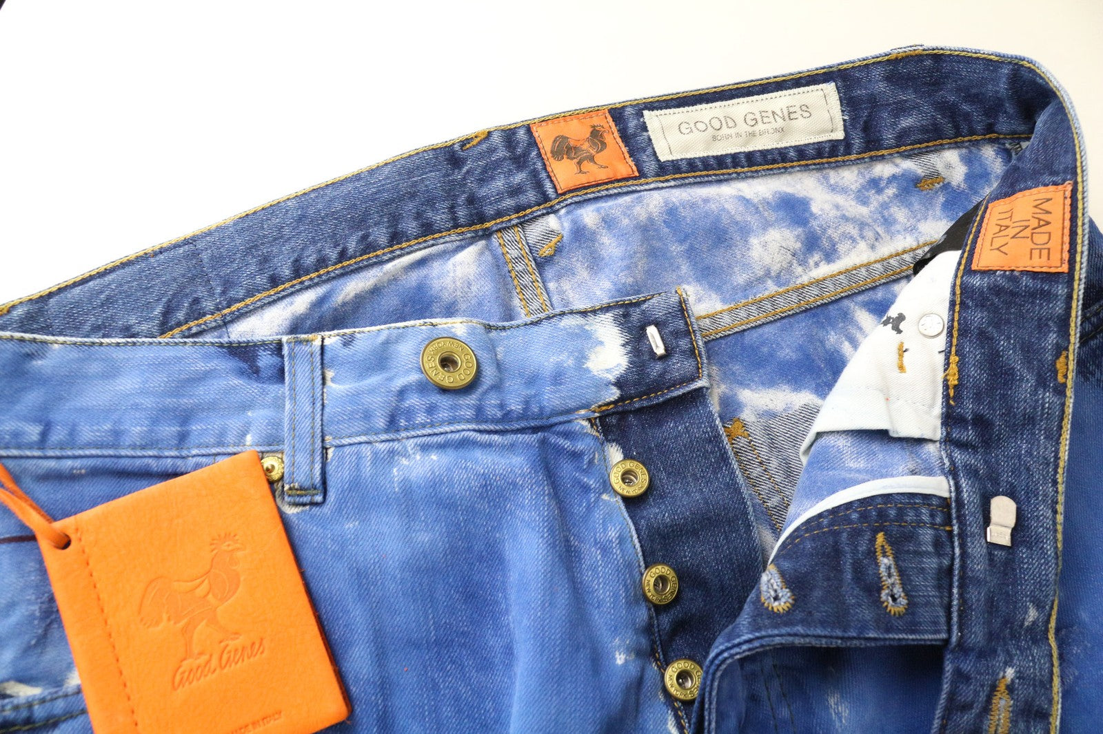 GOOD GENES Men's W32/L34 Selvedge Blue Pure Cotton Slim Patched Jeans Unique