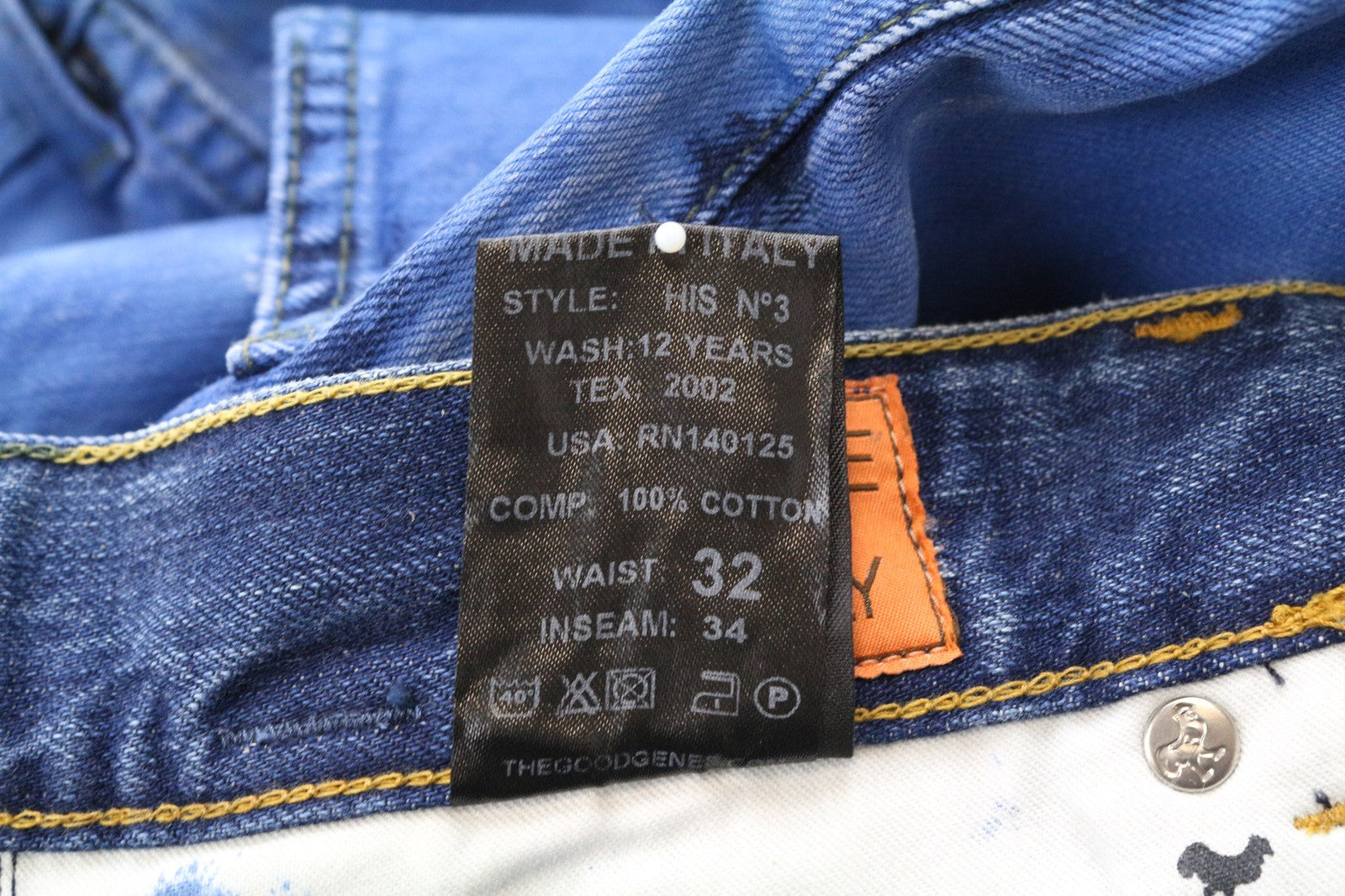 GOOD GENES Men's W32/L34 Selvedge Blue Pure Cotton Slim Patched Jeans Unique