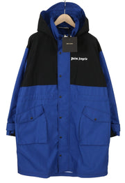 PALM ANGELS Men Jacket S Blue Overcoat Drawstring Waist Hooded Oversized RRP1250